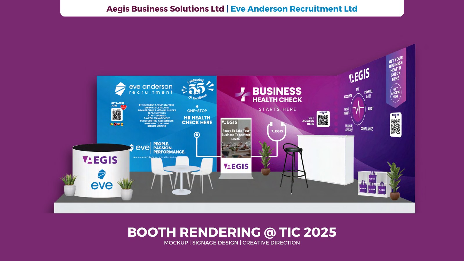 Aegis and Eve Anderson recruitment booth concept for TIC 2025
